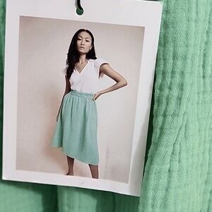 NWT NATION LTD Safa Midi Skirt Midori Green Gauze Cotton Elastic Waist Size XXL‎